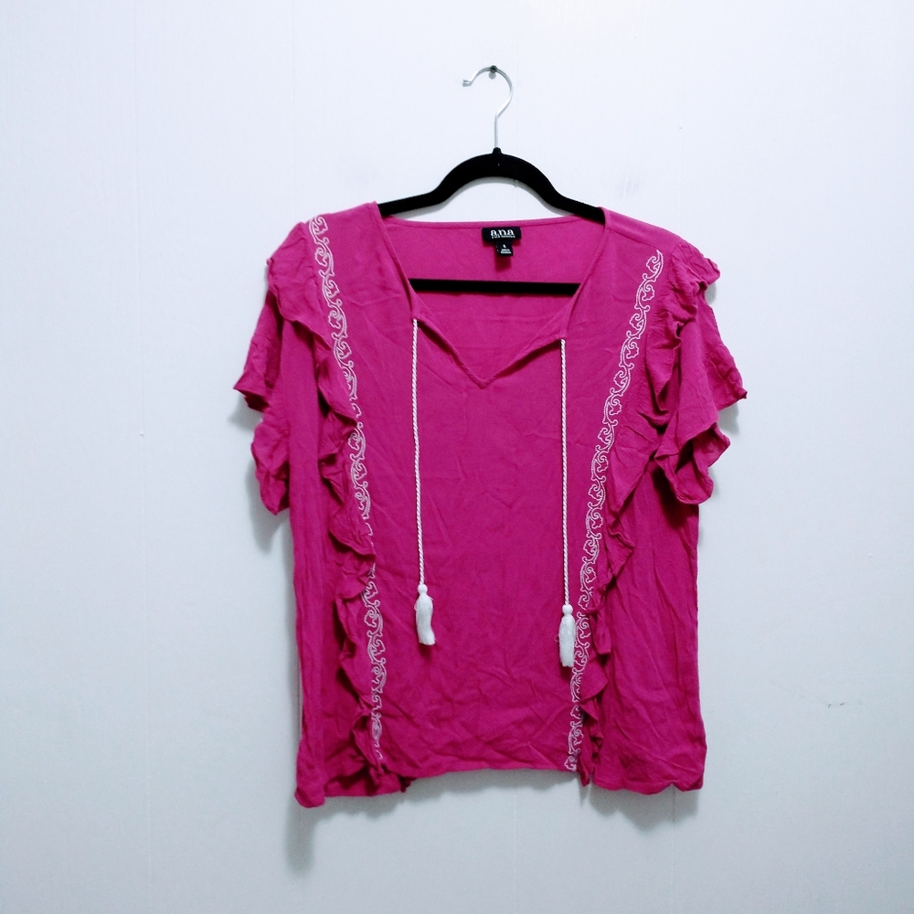 Ana pink boho ruffle top
